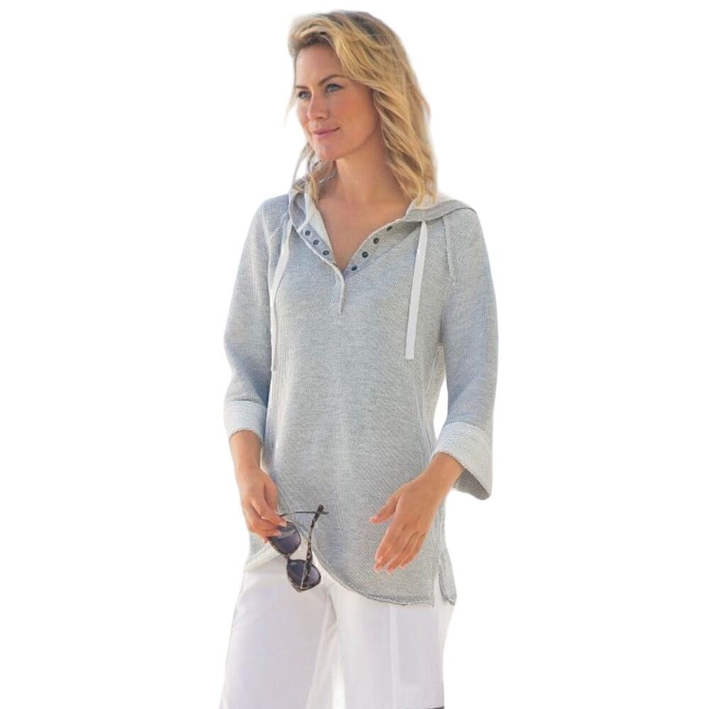 Soft Surroundings Just Beachy French Terry Pullover Henley Sweatshirt Medium
